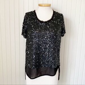NWT Alberto Makali Black Sequin Sheer Short Sleeve Shirt Top Size Medium
